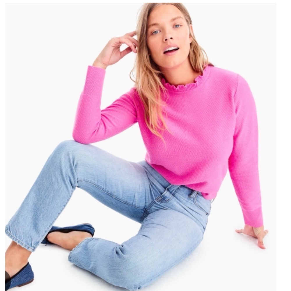 J. CREW | Pink Ruffle Neck Pullover Long Sleeve Sweater‎ Sz. Medium